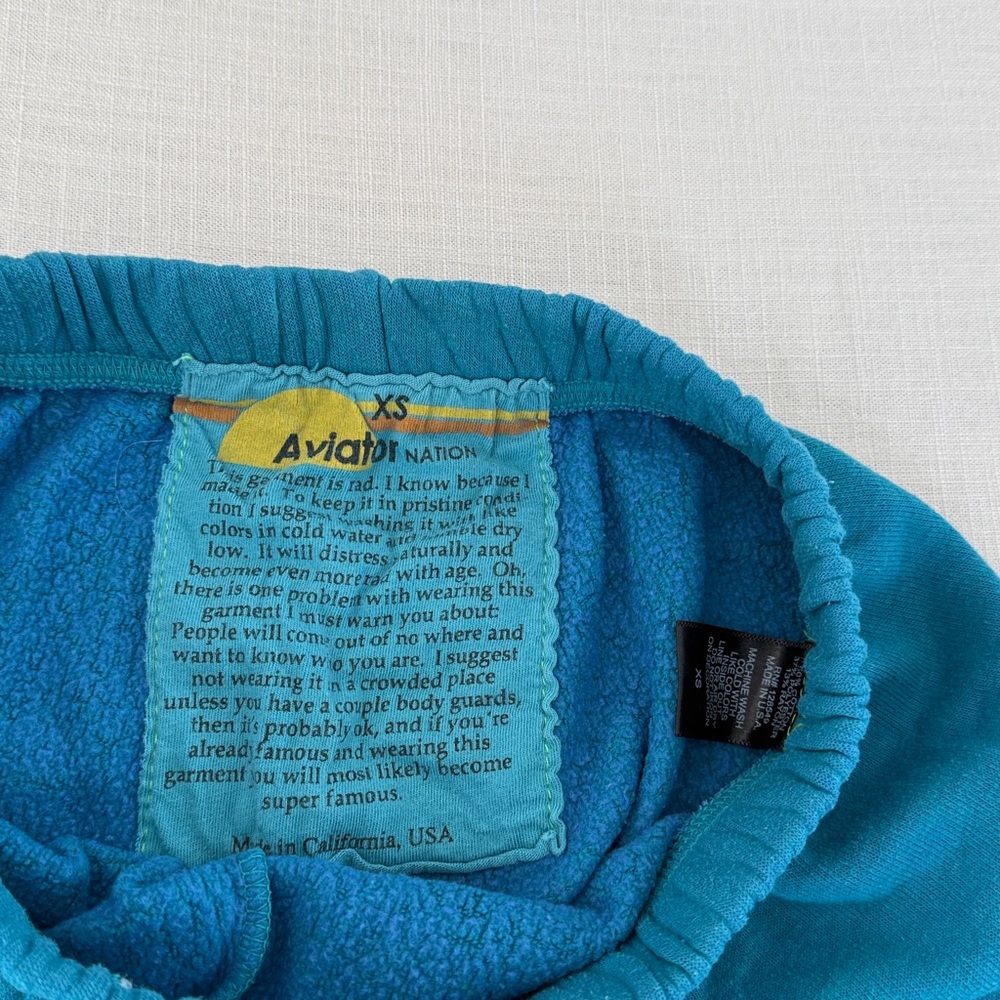 Aviator Nation Teal Joggers with Bright Yellow Bolt - Picture 4 of 5